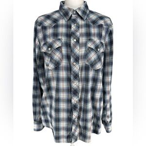 CANYON RIVER BLUES / Blue White Red Silver Plaid Western Button Down / Medium